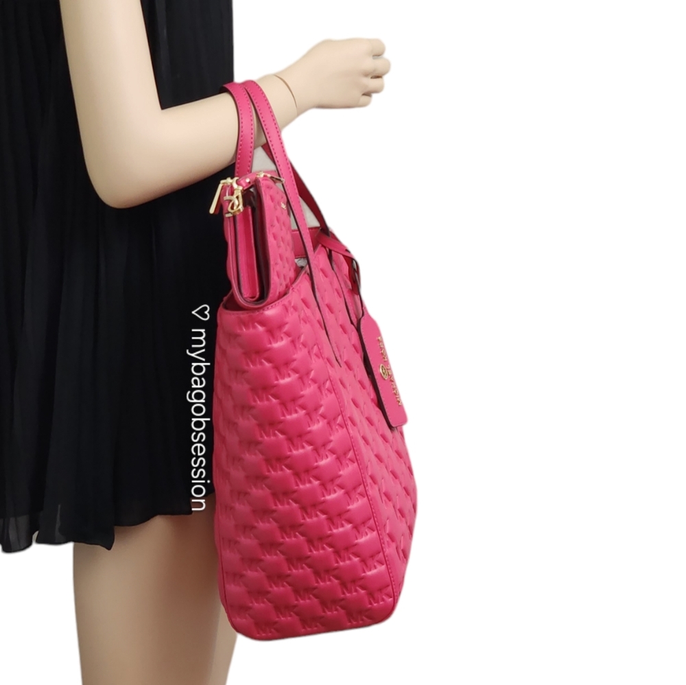 Michael Kors Sinclair Embossed Logo Large Pink Tote SET - Picture 2 of 11